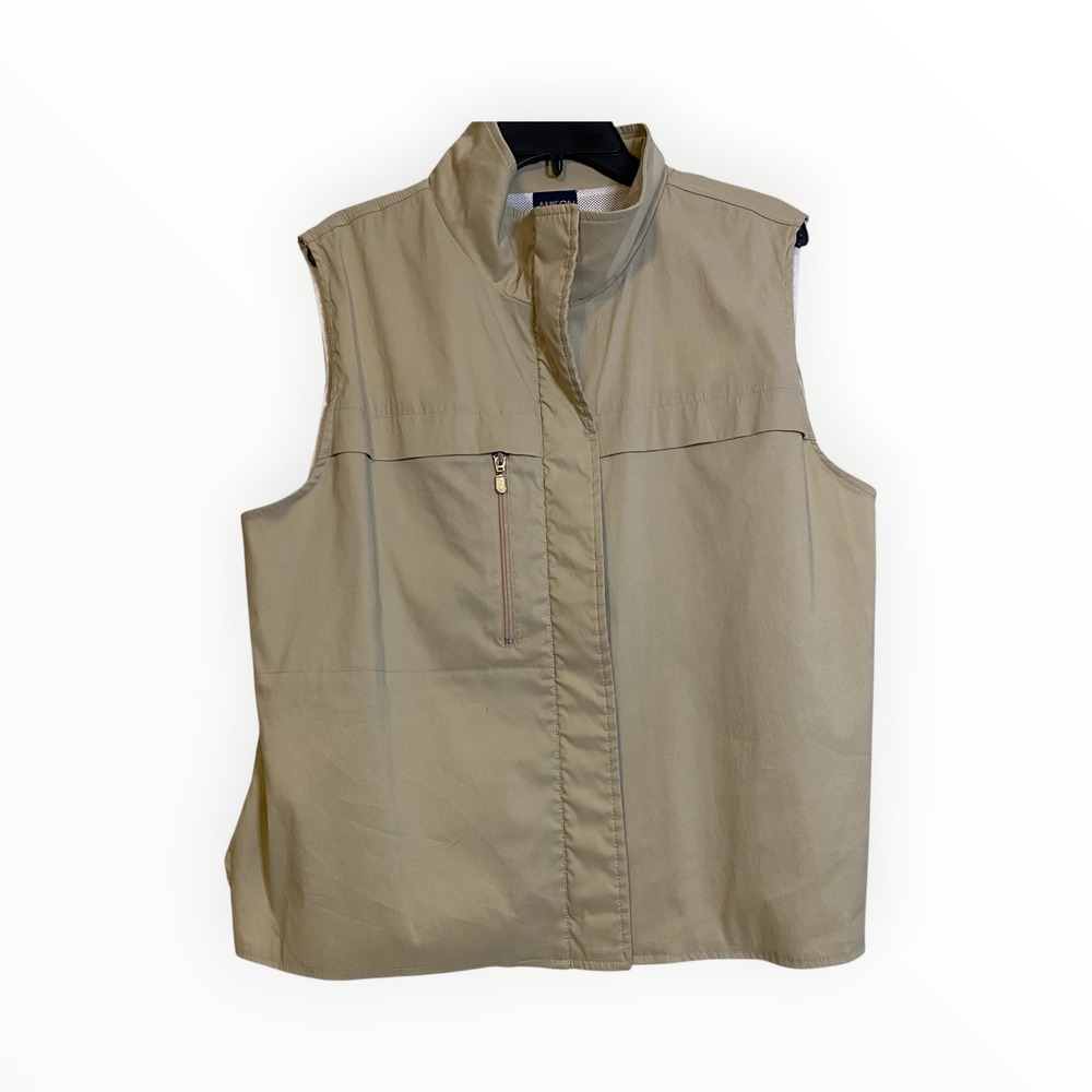 Allison Daley Womens Khaki Tan Utility Vest Mesh Lined Full Zip Hiking Travel L